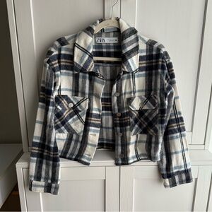Zara blue plaid lightweight cropped jacket size medium